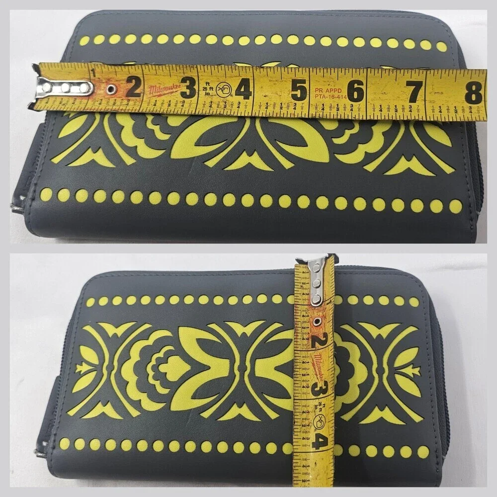 Vera Bradley Laser Cut Wallet Moonless Night Faux Leather Gray Yellow Zip Around - Picture 11 of 11